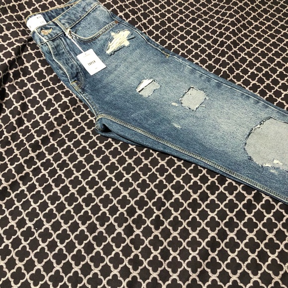 TOPMAN Mens Denim Blue Taper Distressed Jeans Sz 30 X 32 Button Fly - Picture 5 of 9